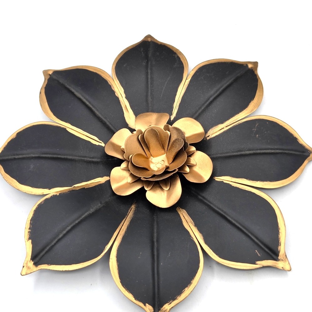 Metal Flower Wall‎ Art Decor 9.5"  Modern  3D Floral Sculpture Black and Gold
